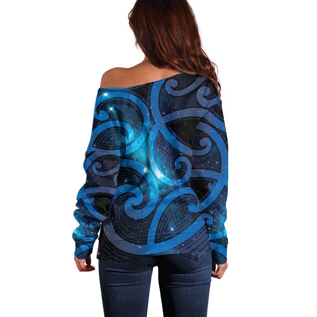 New Zealand Maori Matariki Off Shoulder Sweater Galaxy Kowhaiwhai LT7 - Polynesian Pride