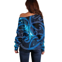 New Zealand Maori Matariki Off Shoulder Sweater Galaxy Kowhaiwhai LT7 - Polynesian Pride