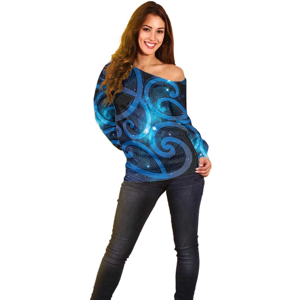 New Zealand Maori Matariki Off Shoulder Sweater Galaxy Kowhaiwhai LT7 - Polynesian Pride