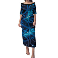 New Zealand Maori Matariki Puletasi Galaxy Kowhaiwhai LT7 Long Dress Galaxy - Polynesian Pride