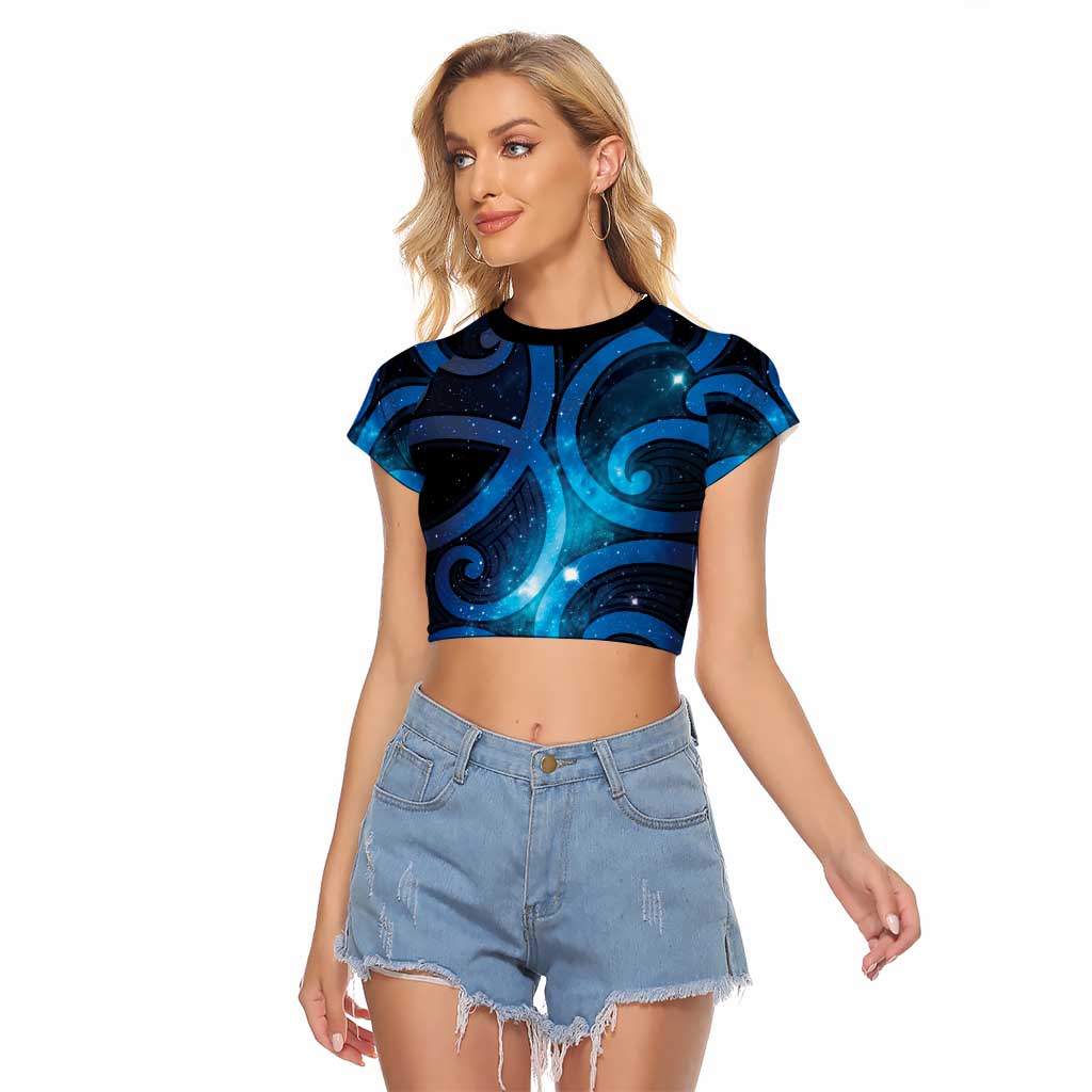 New Zealand Maori Matariki Raglan Cropped T Shirt Galaxy Kowhaiwhai LT7 Female Galaxy - Polynesian Pride