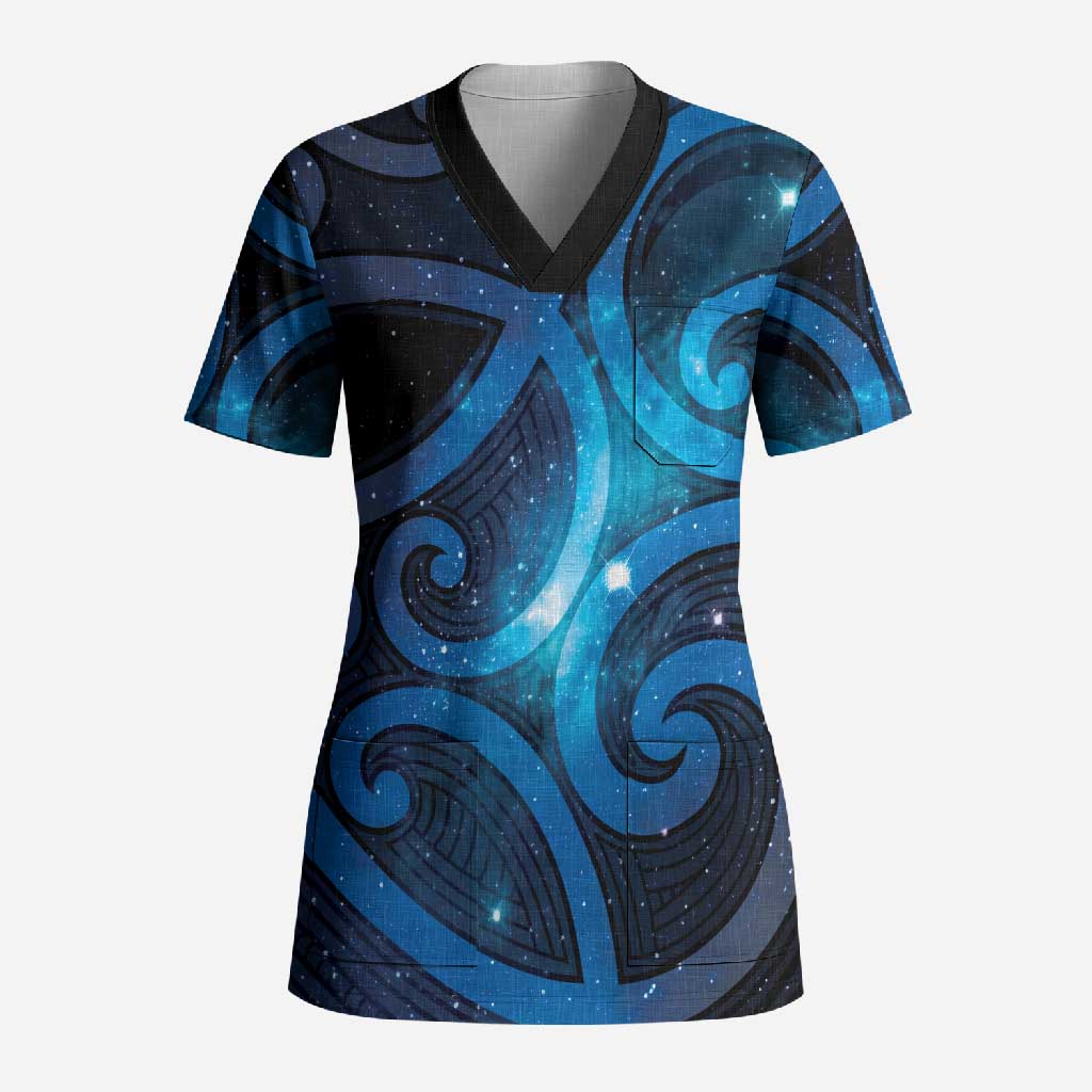 New Zealand Maori Matariki Scrub Top Galaxy Kowhaiwhai