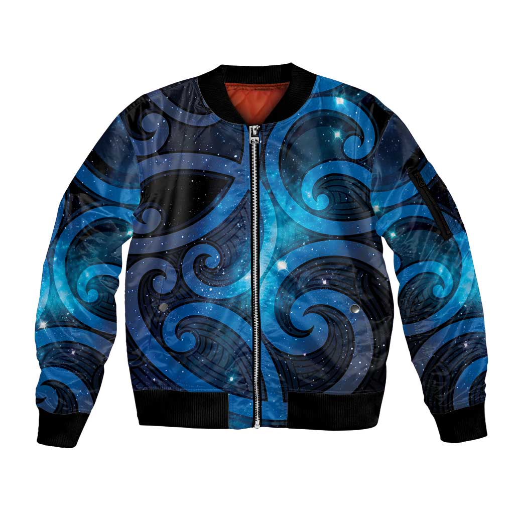 New Zealand Maori Matariki Sleeve Zip Bomber Jacket Galaxy Kowhaiwhai LT7 Unisex Galaxy - Polynesian Pride