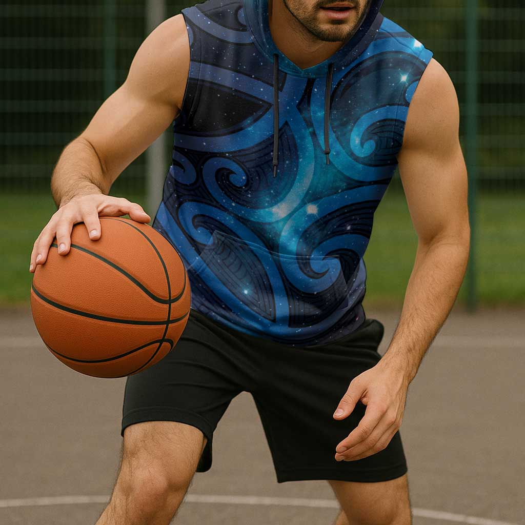 New Zealand Maori Matariki Sleeveless Hoodie Galaxy Kowhaiwhai