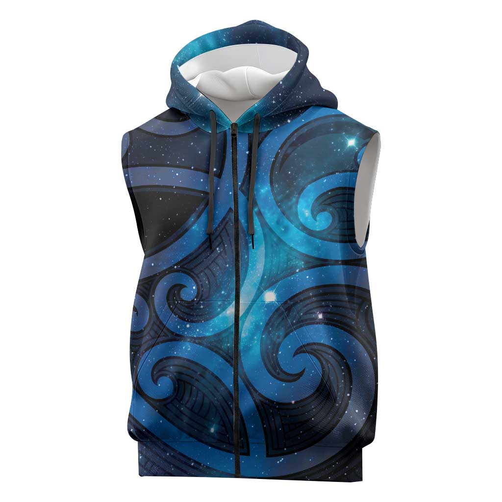 New Zealand Maori Matariki Sleeveless Zip Hoodie Galaxy Kowhaiwhai LT7 Galaxy - Polynesian Pride
