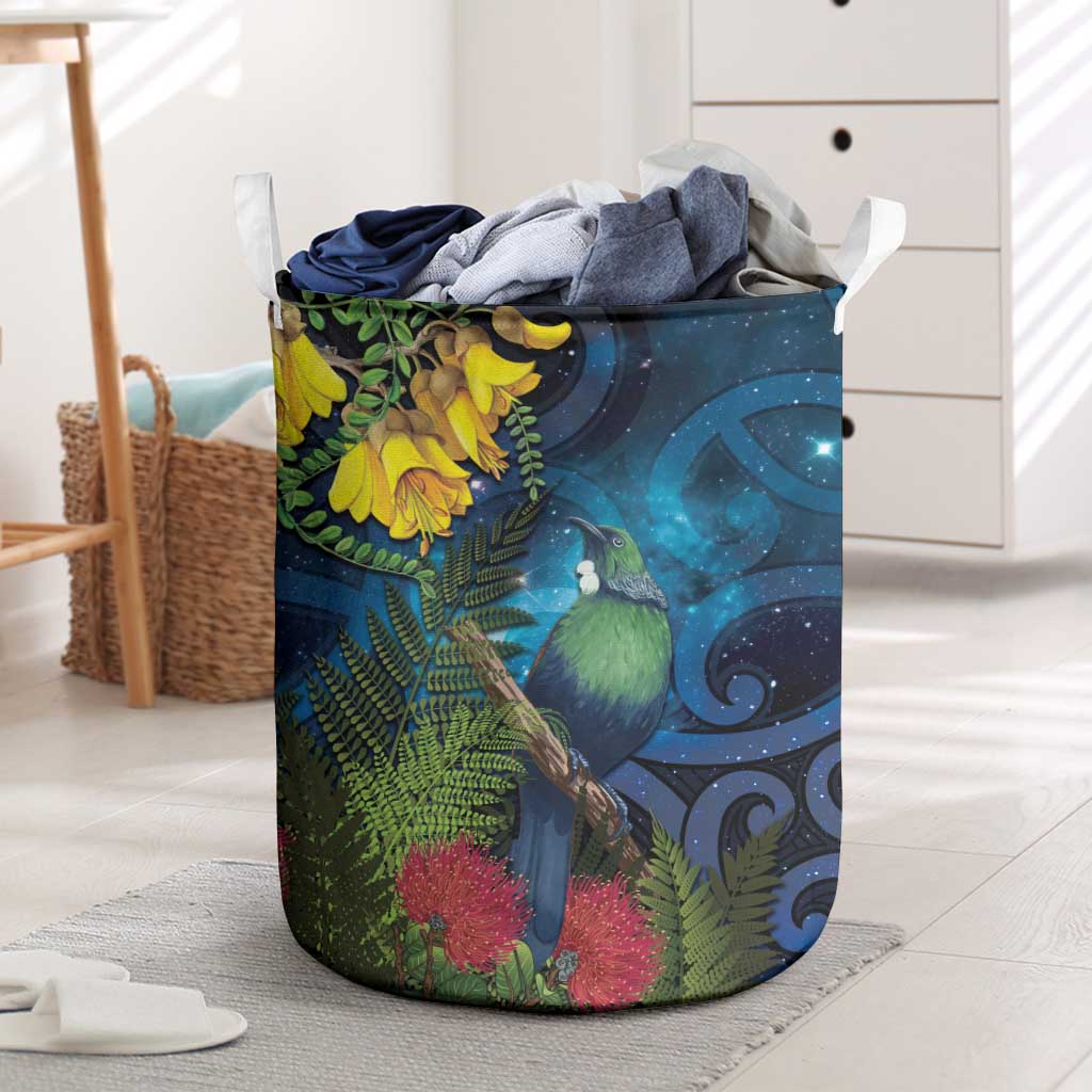 Tui Bird New Zealand Starry Sky Laundry Basket Maori Koru LT7 Galaxy - Polynesian Pride
