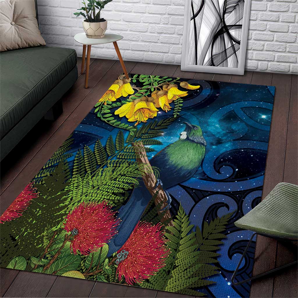 Tui Bird New Zealand Starry Sky Area Rug Maori Koru LT7 Galaxy - Polynesian Pride