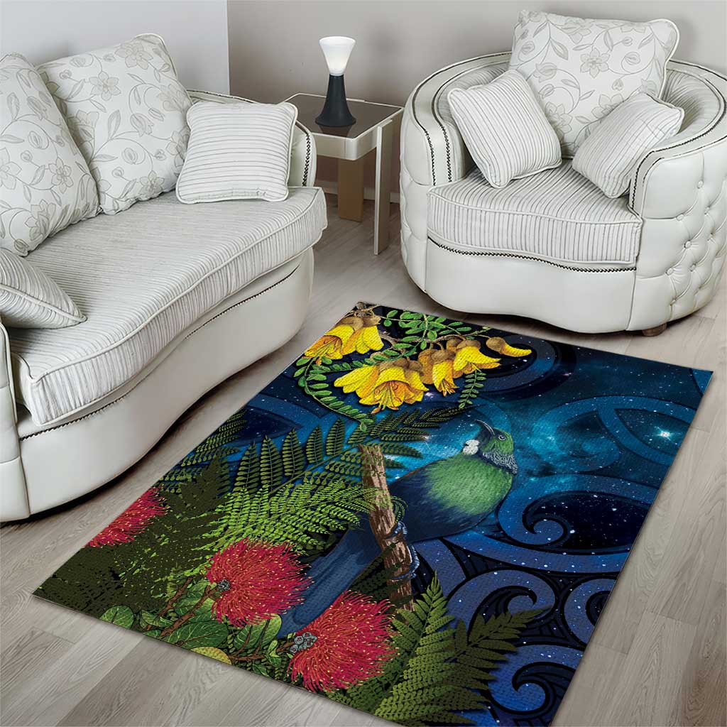 Tui Bird New Zealand Starry Sky Area Rug Maori Koru LT7 - Polynesian Pride