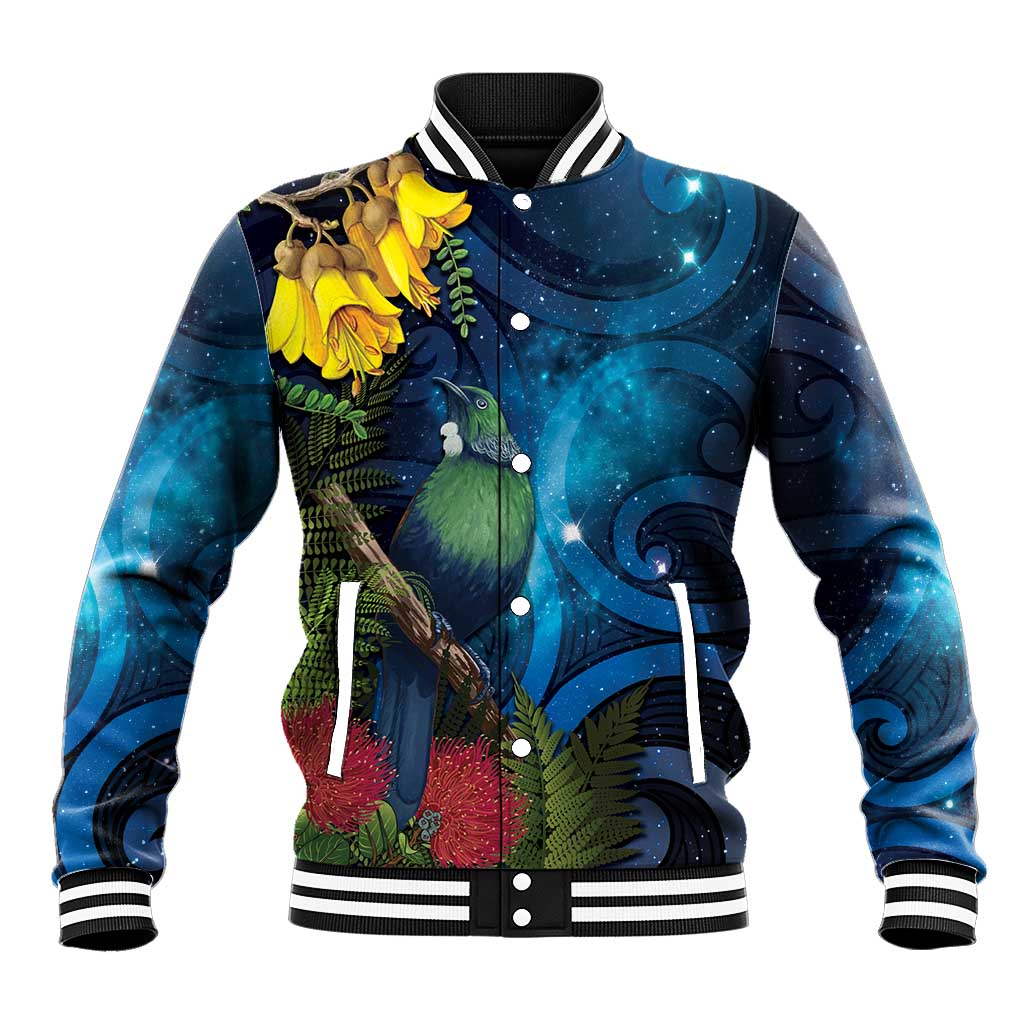 Tui Bird New Zealand Starry Sky Baseball Jacket Maori Koru LT7 Unisex Galaxy - Polynesian Pride