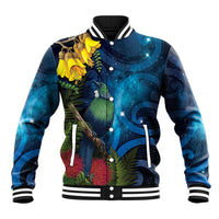 Tui Bird New Zealand Starry Sky Baseball Jacket Maori Koru LT7 Unisex Galaxy - Polynesian Pride