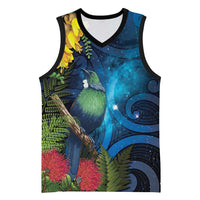 Tui Bird New Zealand Starry Sky Basketball Jersey Maori Koru LT7 Unisex Galaxy - Polynesian Pride