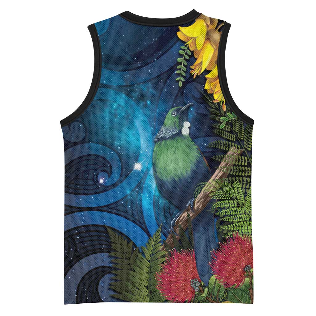 Tui Bird New Zealand Starry Sky Basketball Jersey Maori Koru LT7 - Polynesian Pride