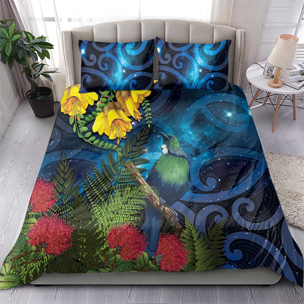 Tui Bird New Zealand Starry Sky Bedding Set Maori Koru LT7 - Polynesian Pride