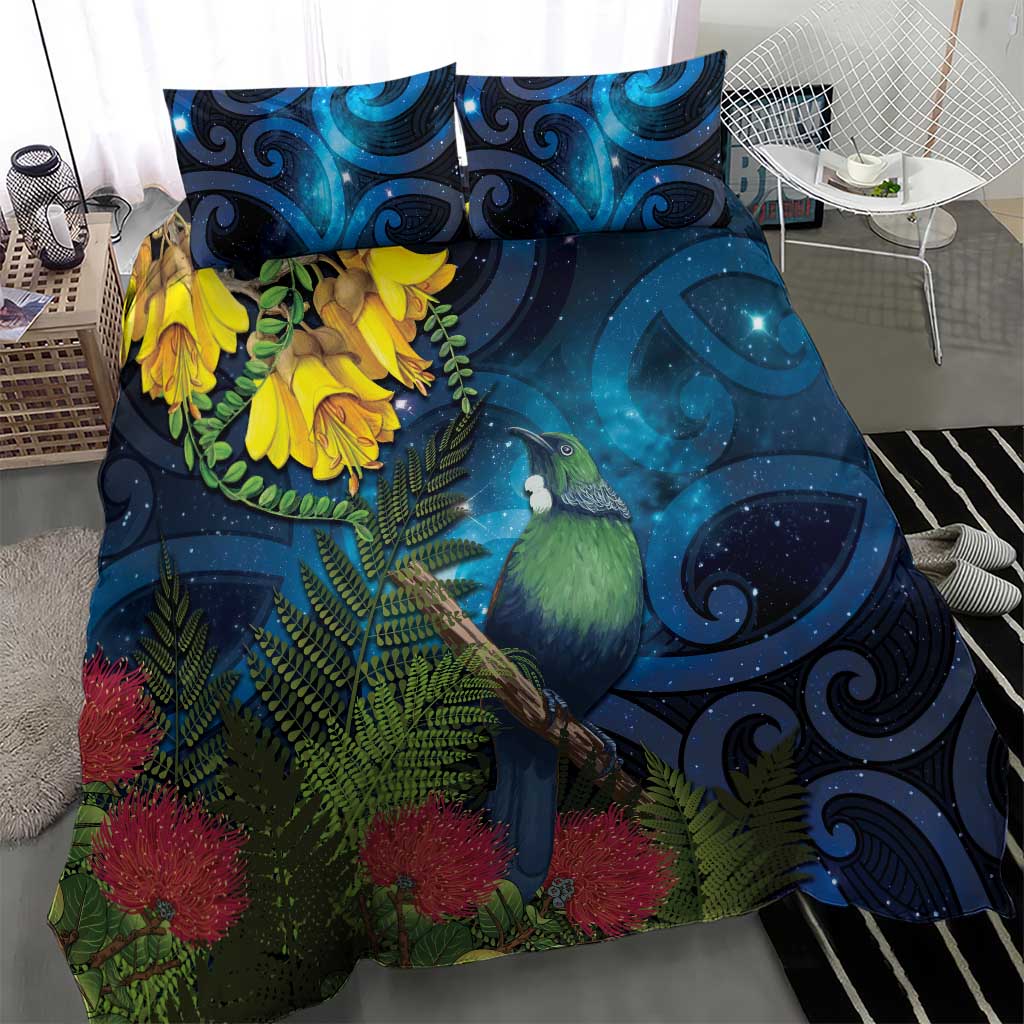 Tui Bird New Zealand Starry Sky Bedding Set Maori Koru LT7 - Polynesian Pride