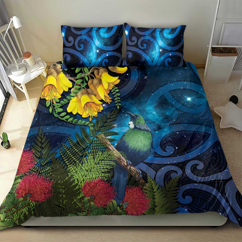 Tui Bird New Zealand Starry Sky Bedding Set Maori Koru LT7 - Polynesian Pride