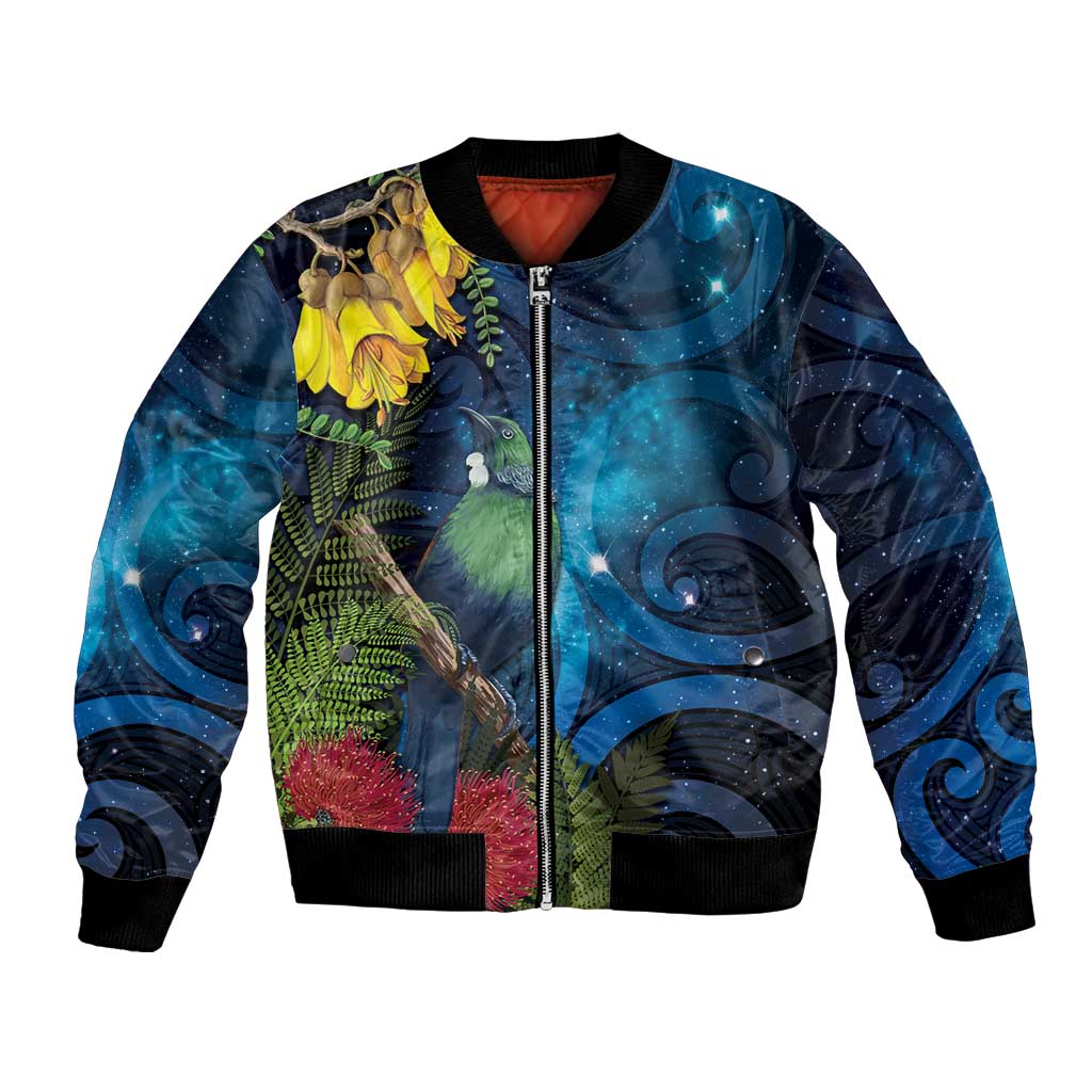 Tui Bird New Zealand Starry Sky Bomber Jacket Maori Koru
