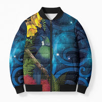 Tui Bird New Zealand Starry Sky Bomber Puffer Jacket Maori Koru LT7 Unisex Galaxy - Polynesian Pride