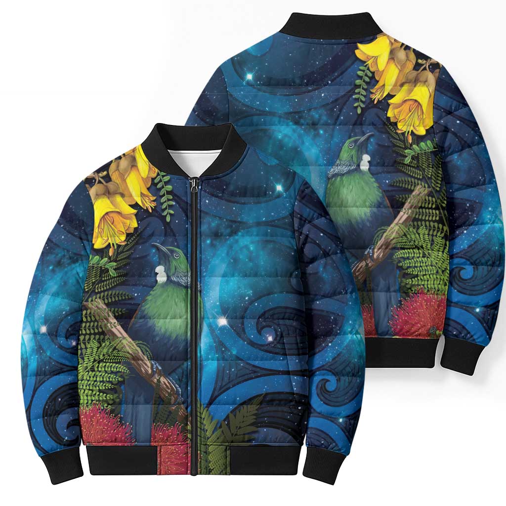Tui Bird New Zealand Starry Sky Bomber Puffer Jacket Maori Koru LT7 - Polynesian Pride