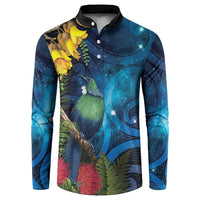 Tui Bird New Zealand Starry Sky Button Sweatshirt Maori Koru LT7 Galaxy - Polynesian Pride