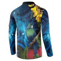 Tui Bird New Zealand Starry Sky Button Sweatshirt Maori Koru LT7 - Polynesian Pride