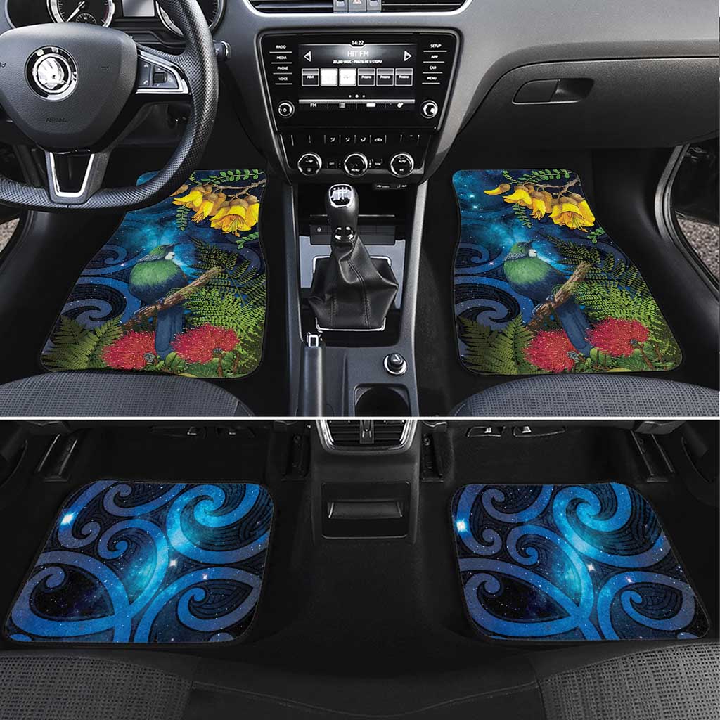 Tui Bird New Zealand Starry Sky Car Mats Maori Koru LT7 Set 4pcs Galaxy - Polynesian Pride