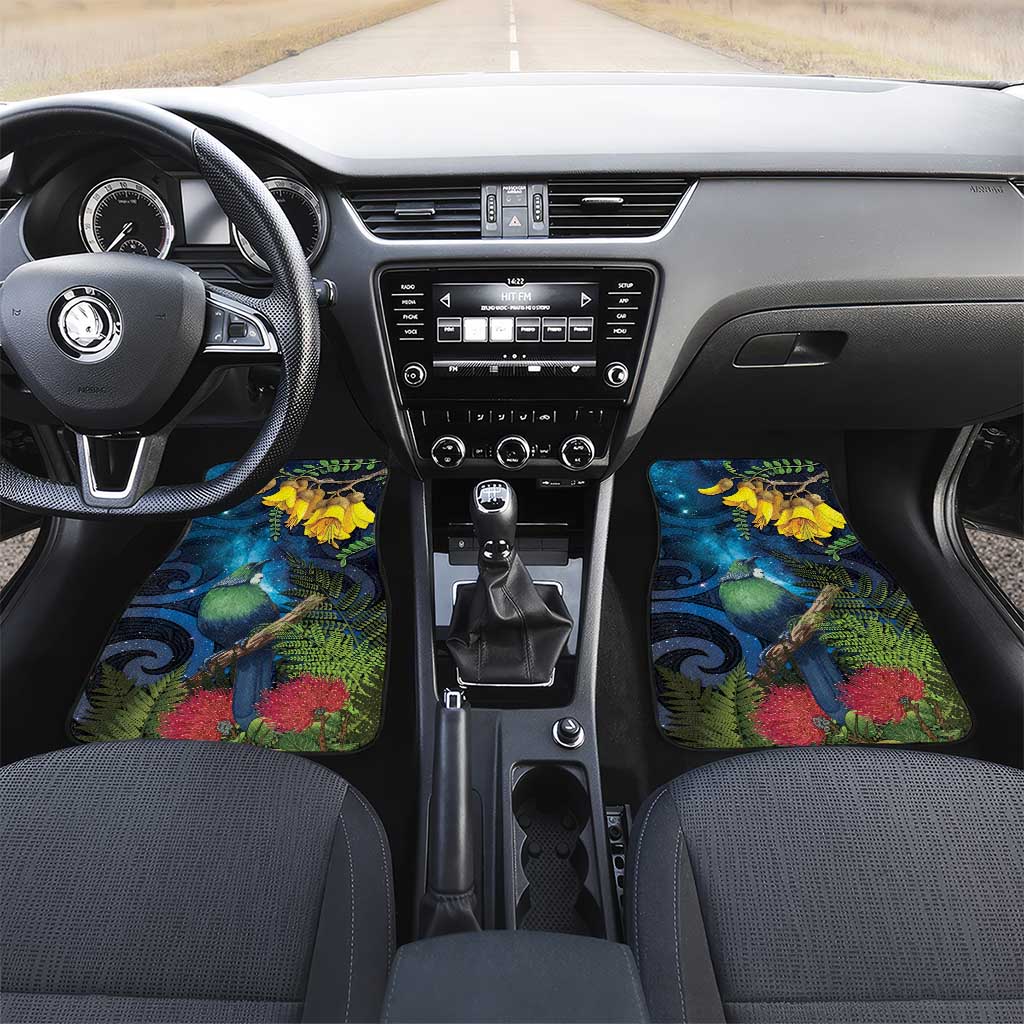 Tui Bird New Zealand Starry Sky Car Mats Maori Koru LT7 Set 2pcs - Front Galaxy - Polynesian Pride