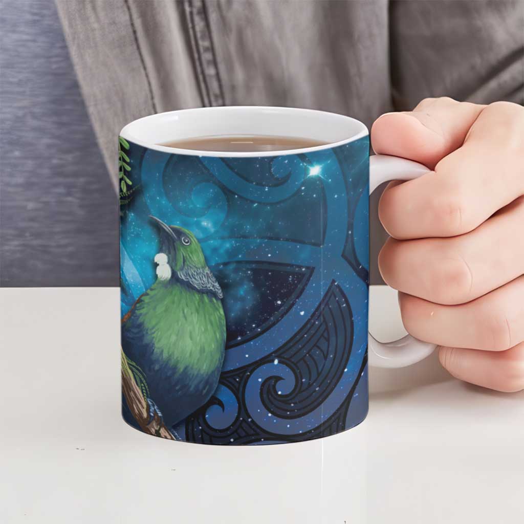 Tui Bird New Zealand Starry Sky Ceramic Mug Maori Koru LT7 - Polynesian Pride