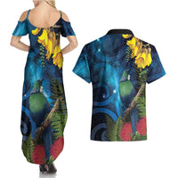 Tui Bird New Zealand Starry Sky Couples Matching Summer Maxi Dress and Hawaiian Shirt Maori Koru