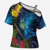 Tui Bird New Zealand Starry Sky Cross Shoulder Shirt Maori Koru LT7 Female Galaxy - Polynesian Pride