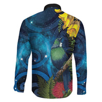 Tui Bird New Zealand Starry Sky Family Matching Long Sleeve Bodycon Dress and Hawaiian Shirt Maori Koru
