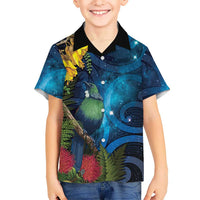 Tui Bird New Zealand Starry Sky Family Matching Long Sleeve Bodycon Dress and Hawaiian Shirt Maori Koru