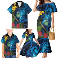 Tui Bird New Zealand Starry Sky Family Matching Mermaid Dress and Hawaiian Shirt Maori Koru