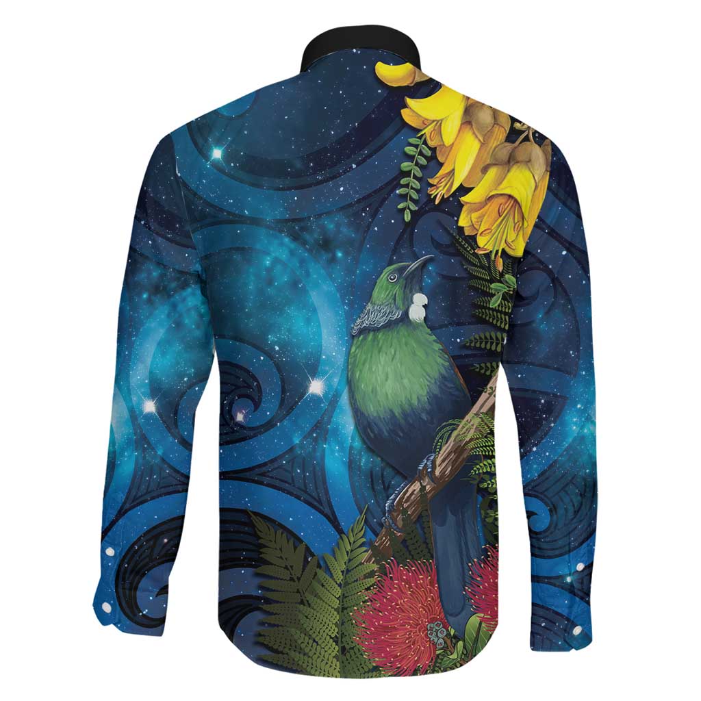Tui Bird New Zealand Starry Sky Family Matching Off Shoulder Maxi Dress and Hawaiian Shirt Maori Koru