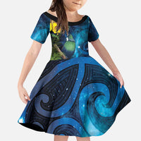 Tui Bird New Zealand Starry Sky Family Matching Puletasi and Hawaiian Shirt Maori Koru