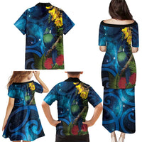 Tui Bird New Zealand Starry Sky Family Matching Puletasi and Hawaiian Shirt Maori Koru