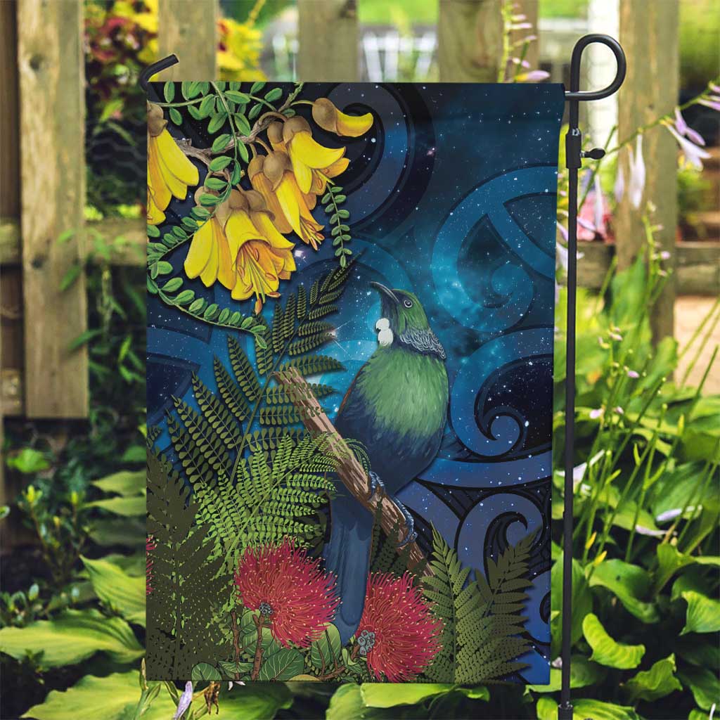 Tui Bird New Zealand Starry Sky Garden Flag Maori Koru LT7 Garden Flag Galaxy - Polynesian Pride