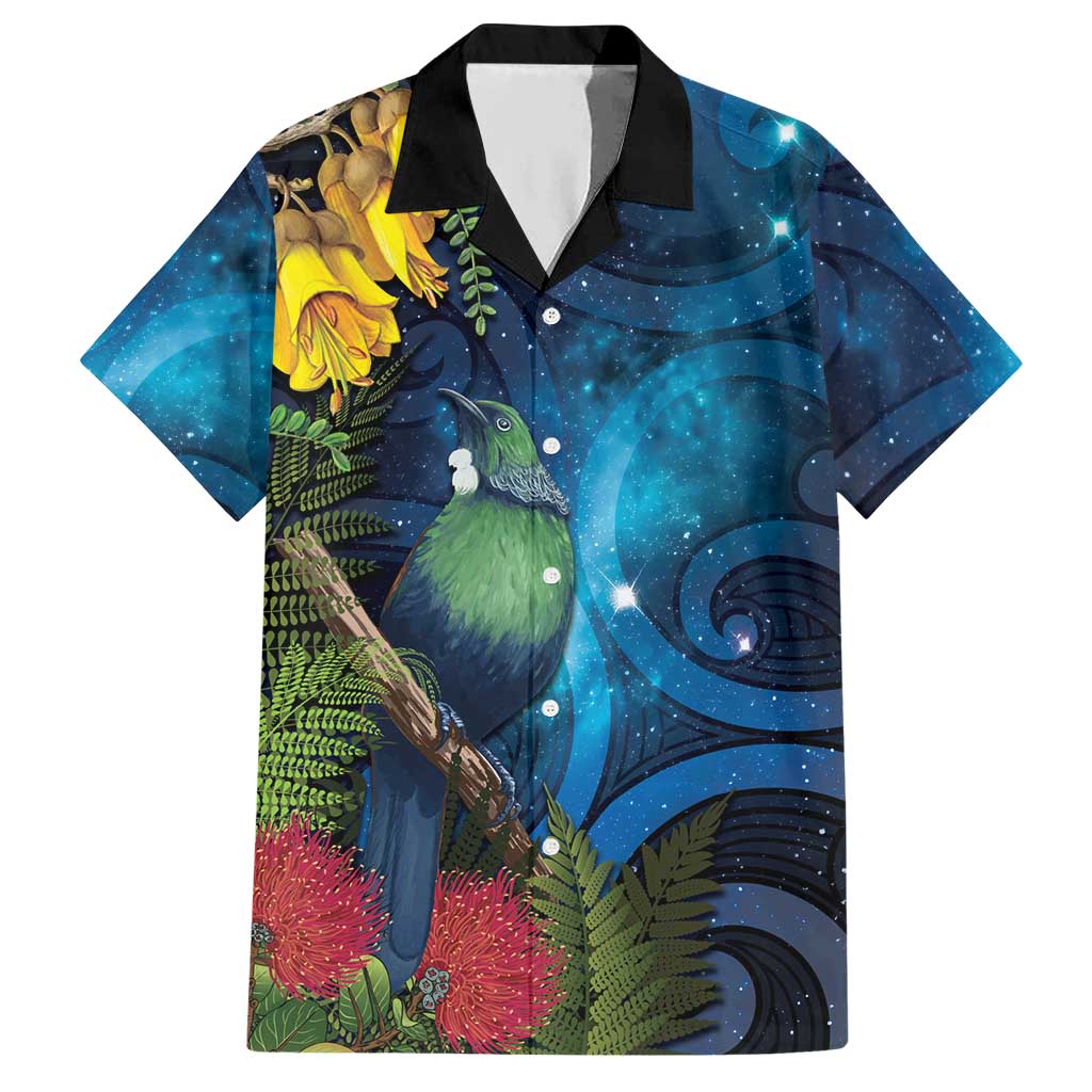Tui Bird New Zealand Starry Sky Hawaiian Shirt Maori Koru