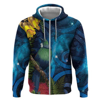Tui Bird New Zealand Starry Sky Hoodie Maori Koru LT7 Zip Hoodie Galaxy - Polynesian Pride