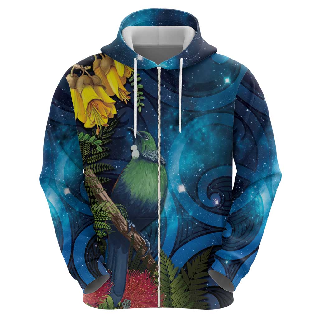 Tui Bird New Zealand Starry Sky Hoodie Maori Koru LT7 - Polynesian Pride