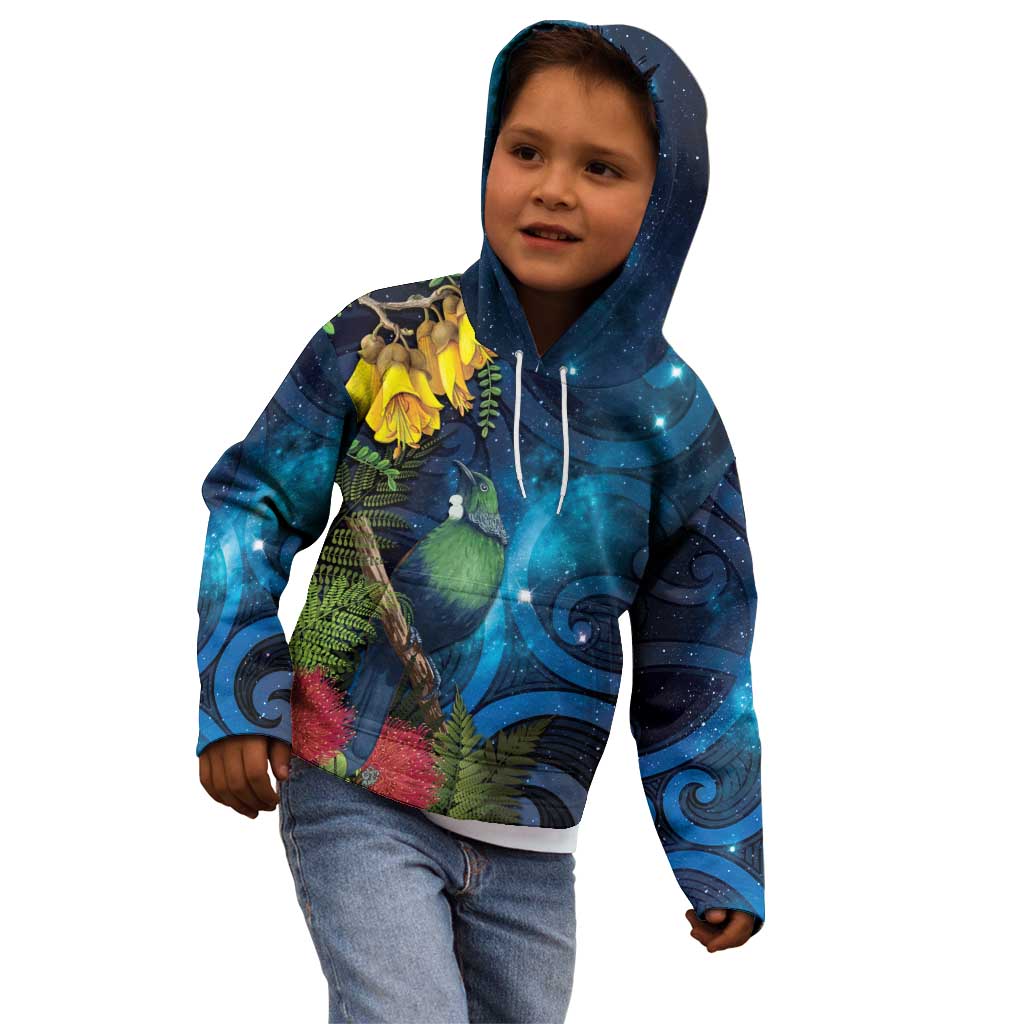 Tui Bird New Zealand Starry Sky Kid Hoodie Maori Koru LT7 - Polynesian Pride