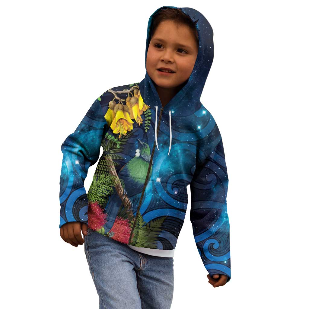 Tui Bird New Zealand Starry Sky Kid Hoodie Maori Koru LT7 - Polynesian Pride