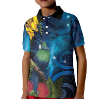 Tui Bird New Zealand Starry Sky Kid Polo Shirt Maori Koru LT7 Kid Galaxy - Polynesian Pride