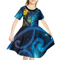 Tui Bird New Zealand Starry Sky Kid Short Sleeve Dress Maori Koru LT7 - Polynesian Pride