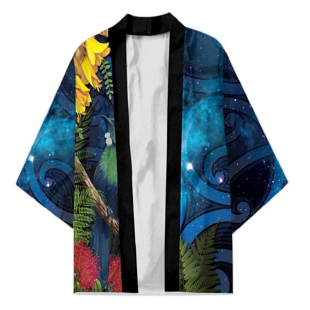 Tui Bird New Zealand Starry Sky Kimono Maori Koru LT7 Unisex Galaxy - Polynesian Pride