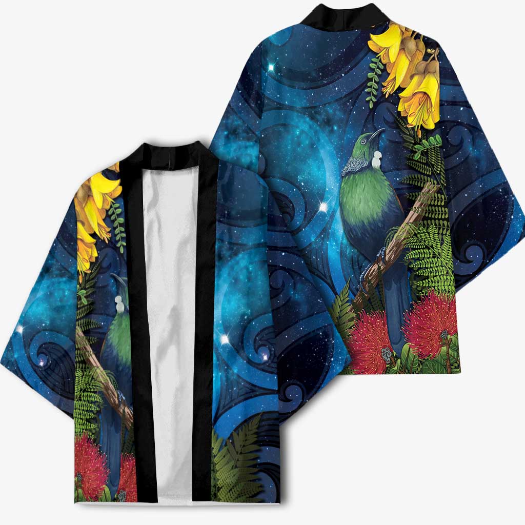 Tui Bird New Zealand Starry Sky Kimono Maori Koru LT7 - Polynesian Pride