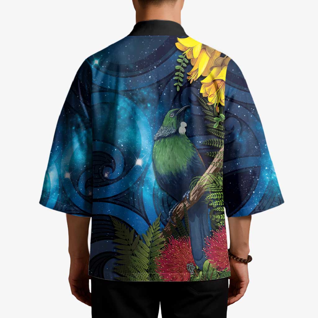 Tui Bird New Zealand Starry Sky Kimono Maori Koru LT7 - Polynesian Pride