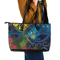 Tui Bird New Zealand Starry Sky Leather Tote Bag Maori Koru LT7 - Polynesian Pride