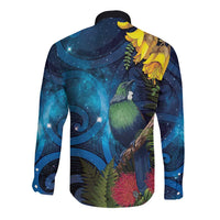 Tui Bird New Zealand Starry Sky Long Sleeve Button Shirt Maori Koru LT7 - Polynesian Pride