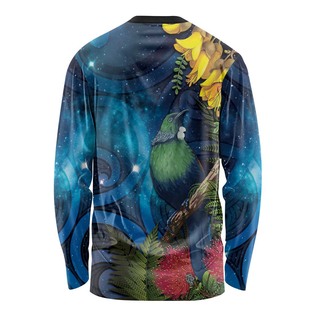 Tui Bird New Zealand Starry Sky Long Sleeve Shirt Maori Koru LT7 - Polynesian Pride