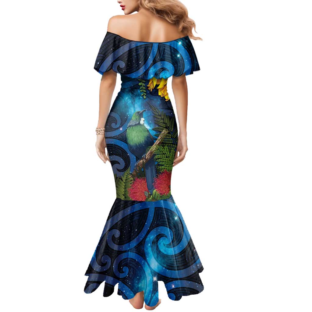 Tui Bird New Zealand Starry Sky Mermaid Dress Maori Koru LT7 - Polynesian Pride